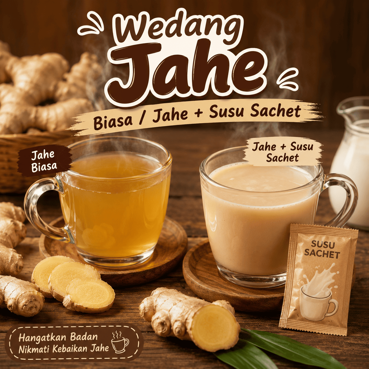 Wedang Jahe Biasa / Jahe + Susu Sachet Warkop 3D